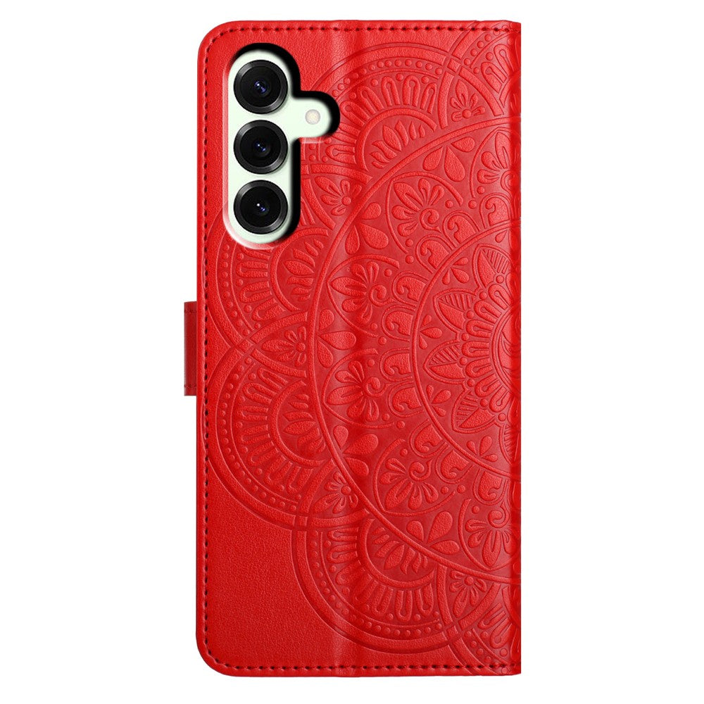 For Samsung Galaxy A57 5G Leather Case with Card Slots Mandala Pattern Phone Cover Stand - Red