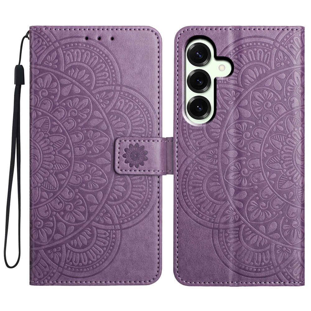 For Samsung Galaxy A57 5G Leather Case with Card Slots Mandala Pattern Phone Cover Stand - Purple
