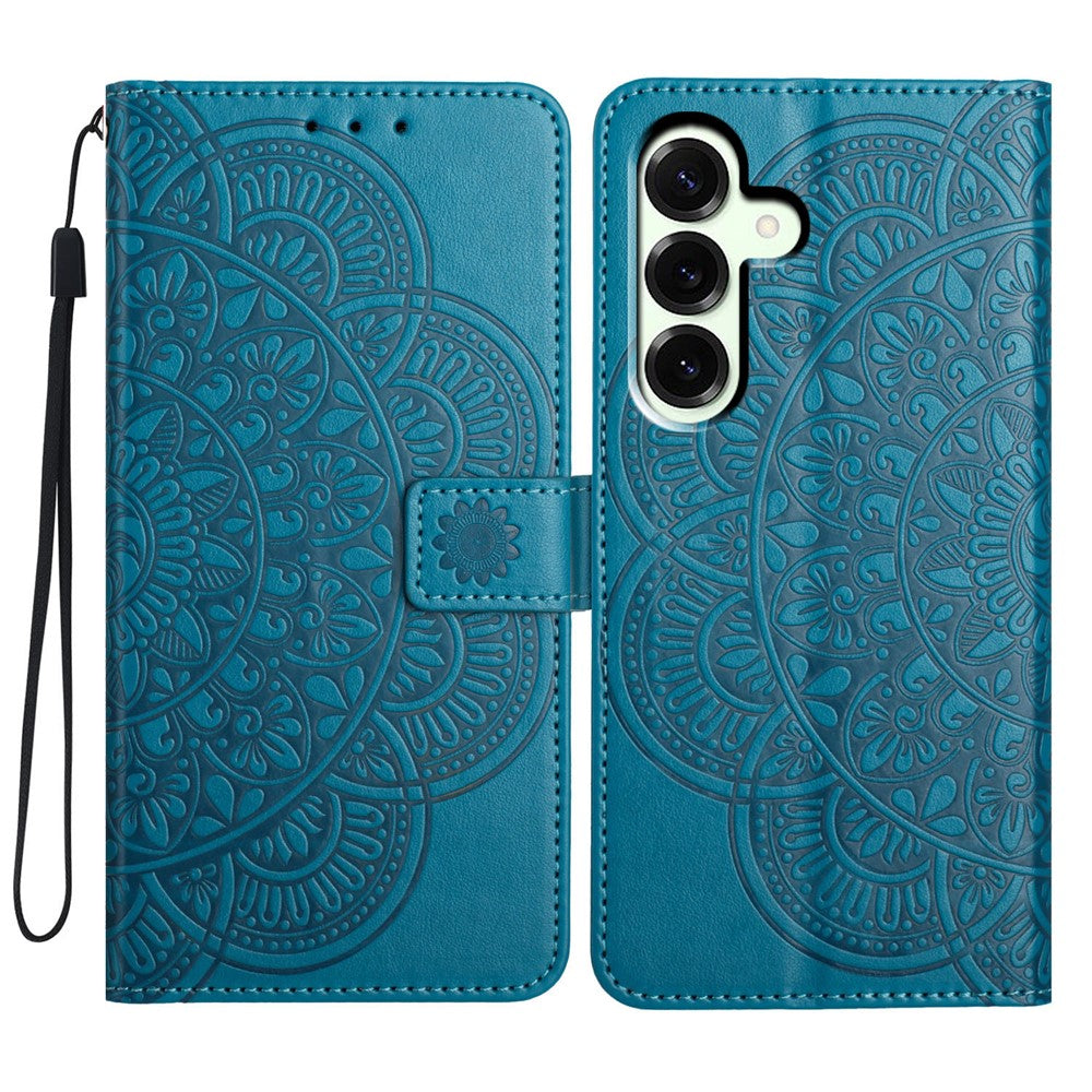 For Samsung Galaxy A57 5G Leather Case with Card Slots Mandala Pattern Phone Cover Stand - Blue