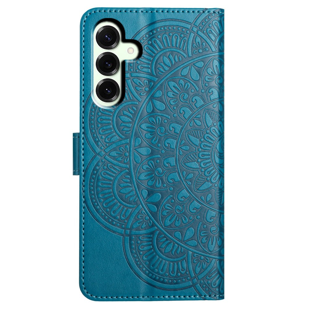 For Samsung Galaxy A57 5G Leather Case with Card Slots Mandala Pattern Phone Cover Stand - Blue