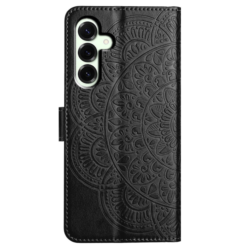 For Samsung Galaxy A57 5G Leather Case with Card Slots Mandala Pattern Phone Cover Stand - Black