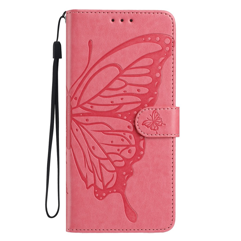 For Samsung Galaxy A57 5G Case Butterfly Imprinted Wallet Stand PU Leather Flip Phone Cover with Strap - Rose