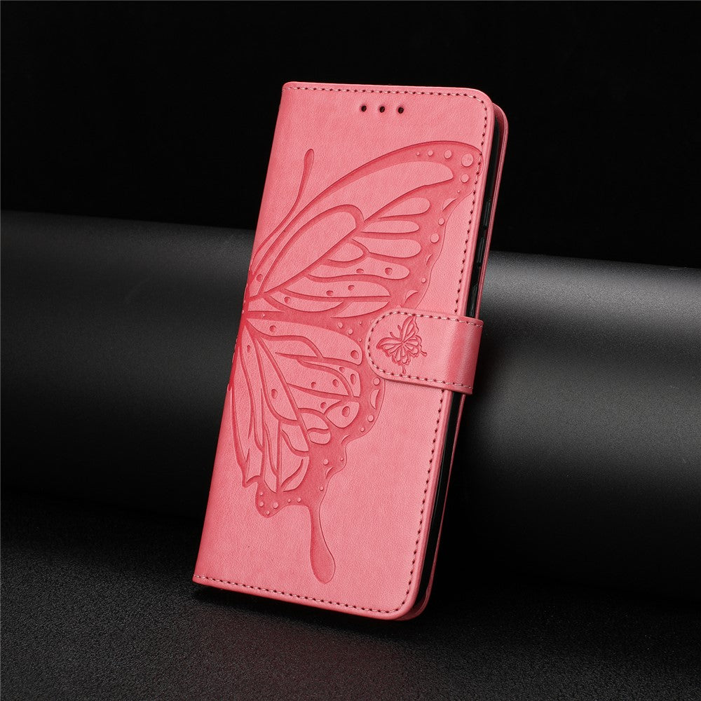 For Samsung Galaxy A57 5G Case Butterfly Imprinted Wallet Stand PU Leather Flip Phone Cover with Strap - Rose