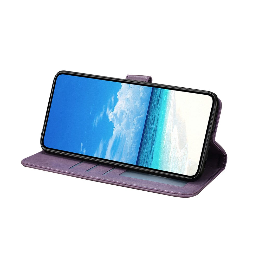 For Samsung Galaxy A57 5G Case Butterfly Imprinted Wallet Stand PU Leather Flip Phone Cover with Strap - Purple