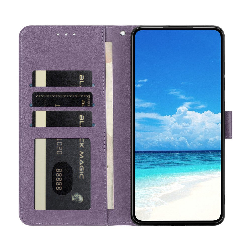 For Samsung Galaxy A57 5G Case Butterfly Imprinted Wallet Stand PU Leather Flip Phone Cover with Strap - Purple