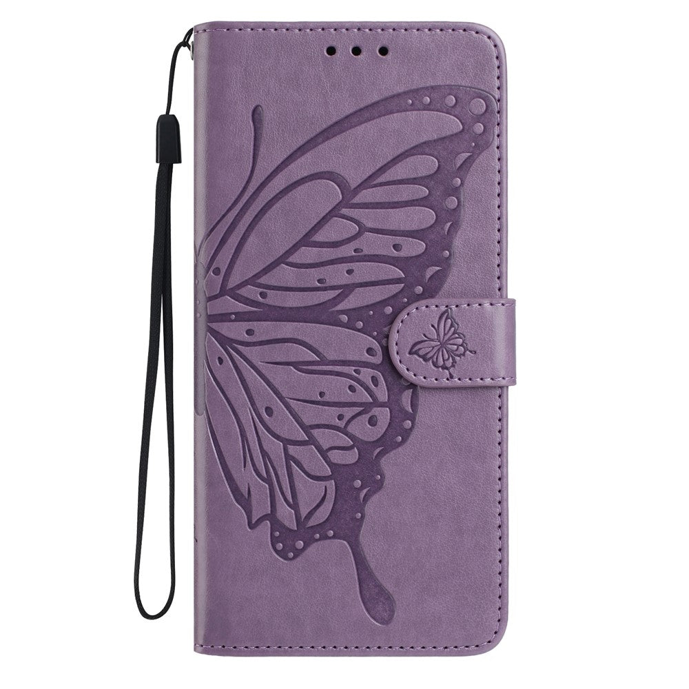 For Samsung Galaxy A57 5G Case Butterfly Imprinted Wallet Stand PU Leather Flip Phone Cover with Strap - Purple