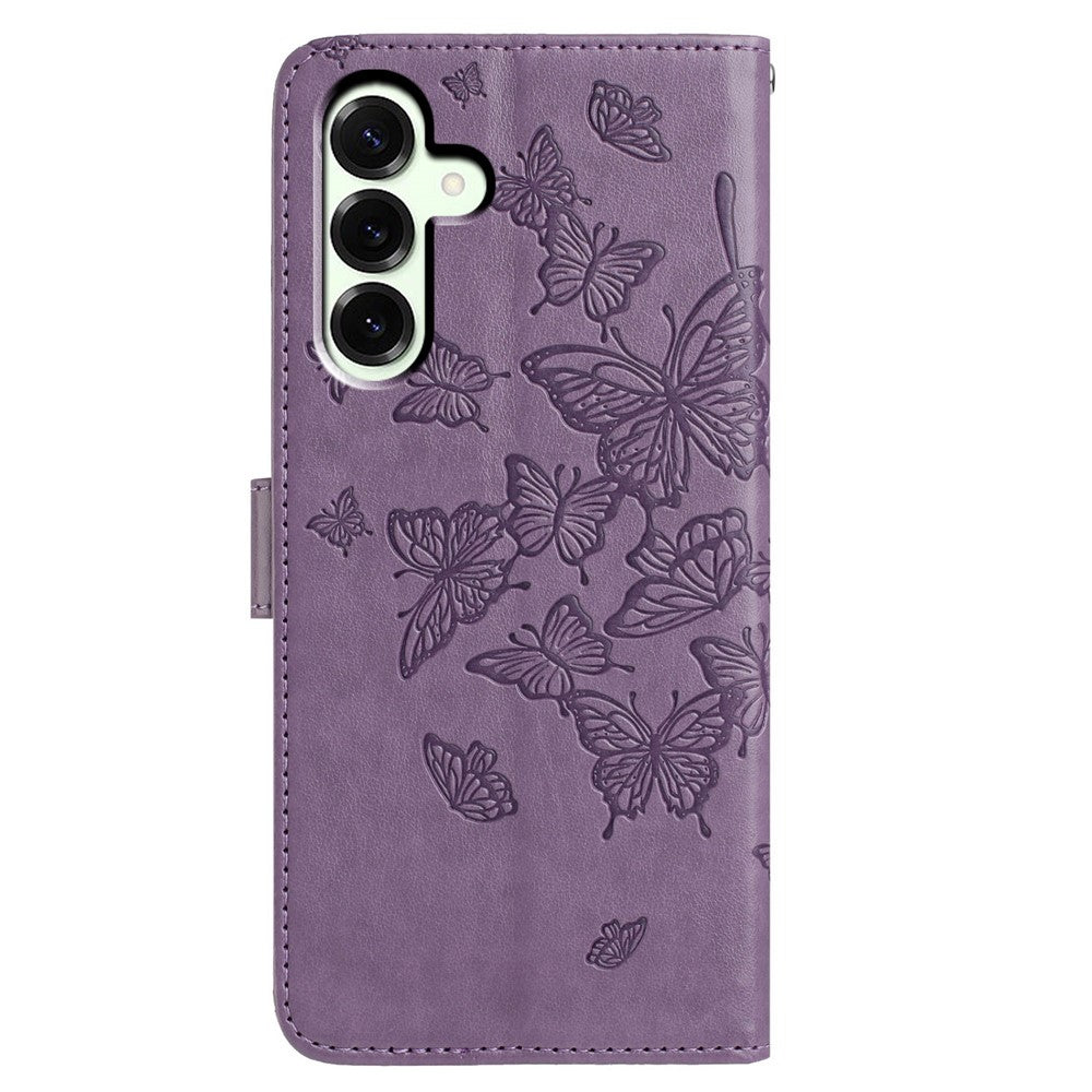 For Samsung Galaxy A57 5G Case Butterfly Imprinted Wallet Stand PU Leather Flip Phone Cover with Strap - Purple