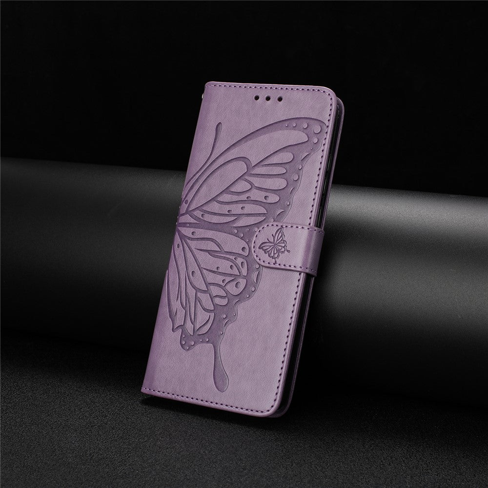 For Samsung Galaxy A57 5G Case Butterfly Imprinted Wallet Stand PU Leather Flip Phone Cover with Strap - Purple