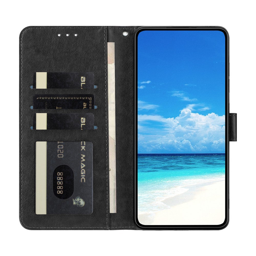 For Samsung Galaxy A57 5G Case Butterfly Imprinted Wallet Stand PU Leather Flip Phone Cover with Strap - Black