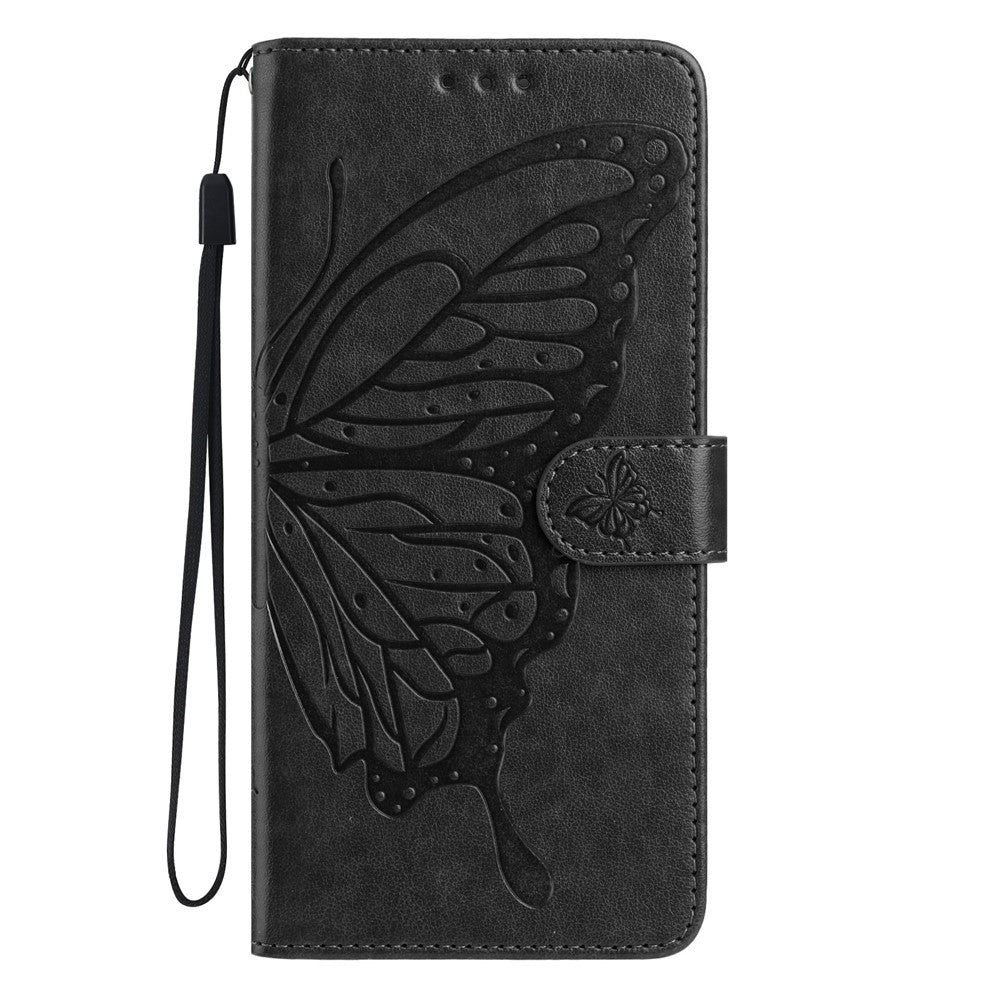 For Samsung Galaxy A57 5G Case Butterfly Imprinted Wallet Stand PU Leather Flip Phone Cover with Strap - Black