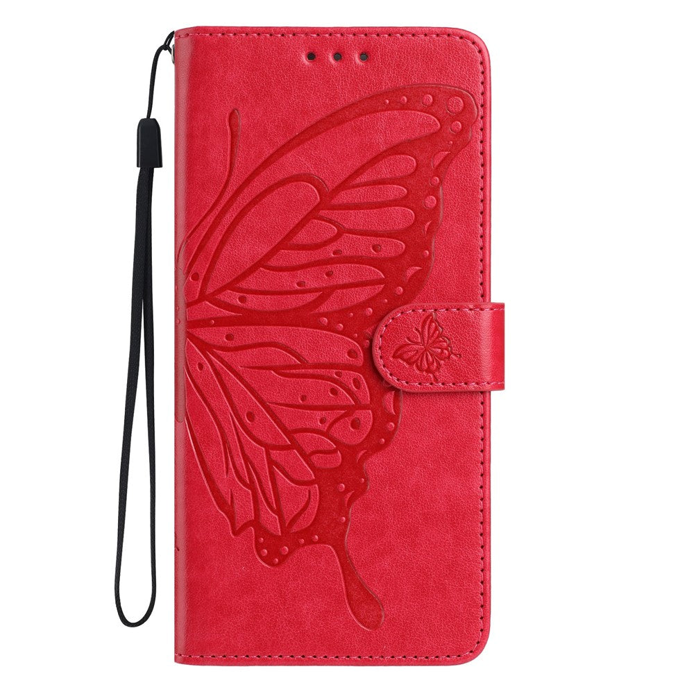 For Samsung Galaxy A57 5G Case Butterfly Imprinted Wallet Stand PU Leather Flip Phone Cover with Strap - Red