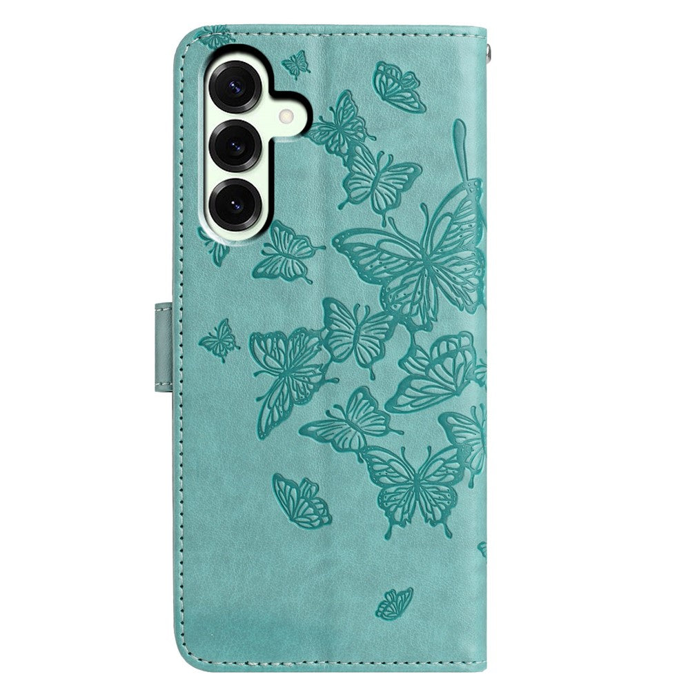 For Samsung Galaxy A57 5G Case Butterfly Imprinted Wallet Stand PU Leather Flip Phone Cover with Strap - Green