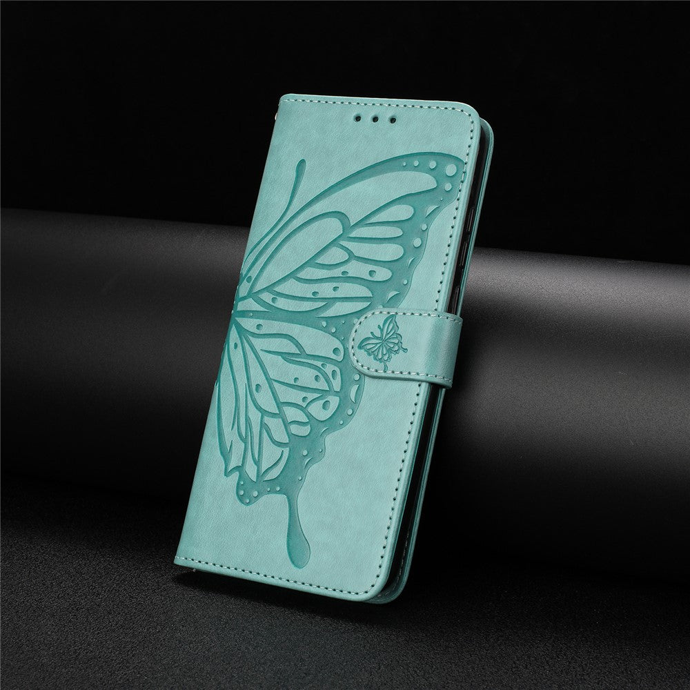 For Samsung Galaxy A57 5G Case Butterfly Imprinted Wallet Stand PU Leather Flip Phone Cover with Strap - Green