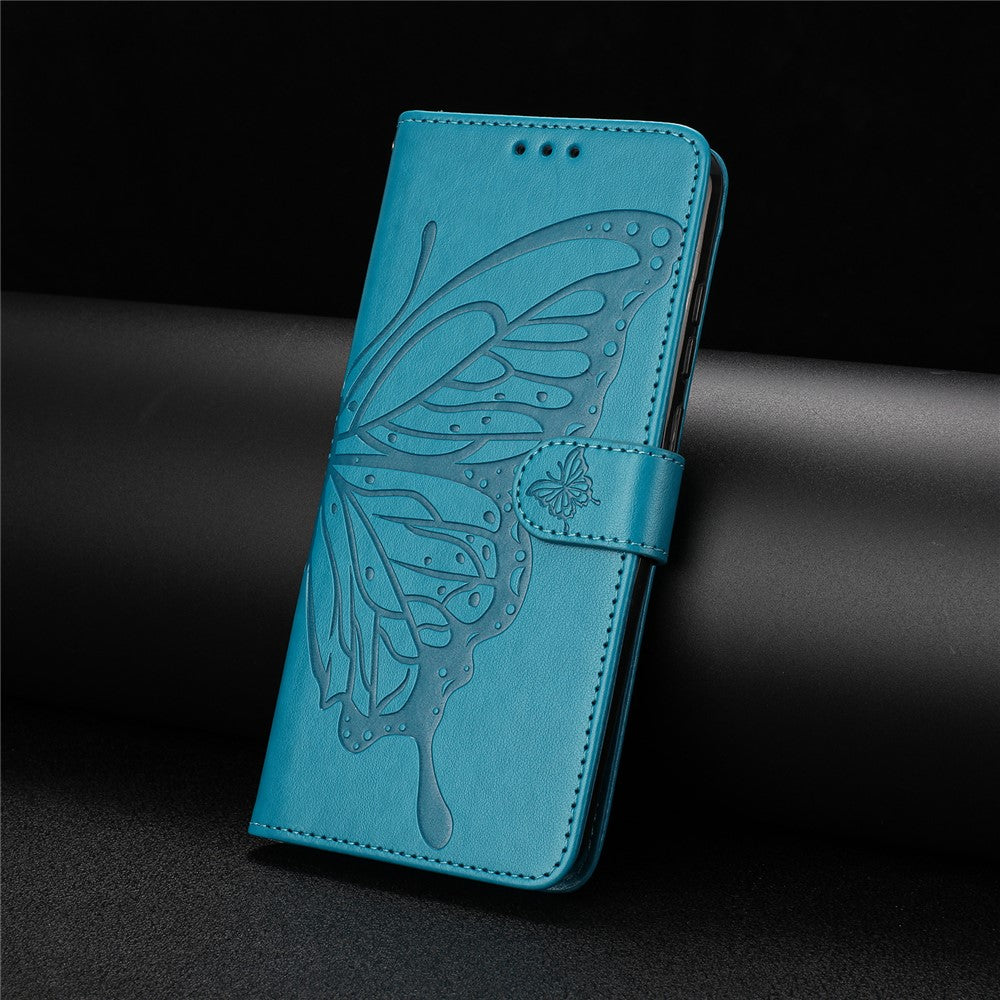 For Samsung Galaxy A57 5G Case Butterfly Imprinted Wallet Stand PU Leather Flip Phone Cover with Strap - Blue