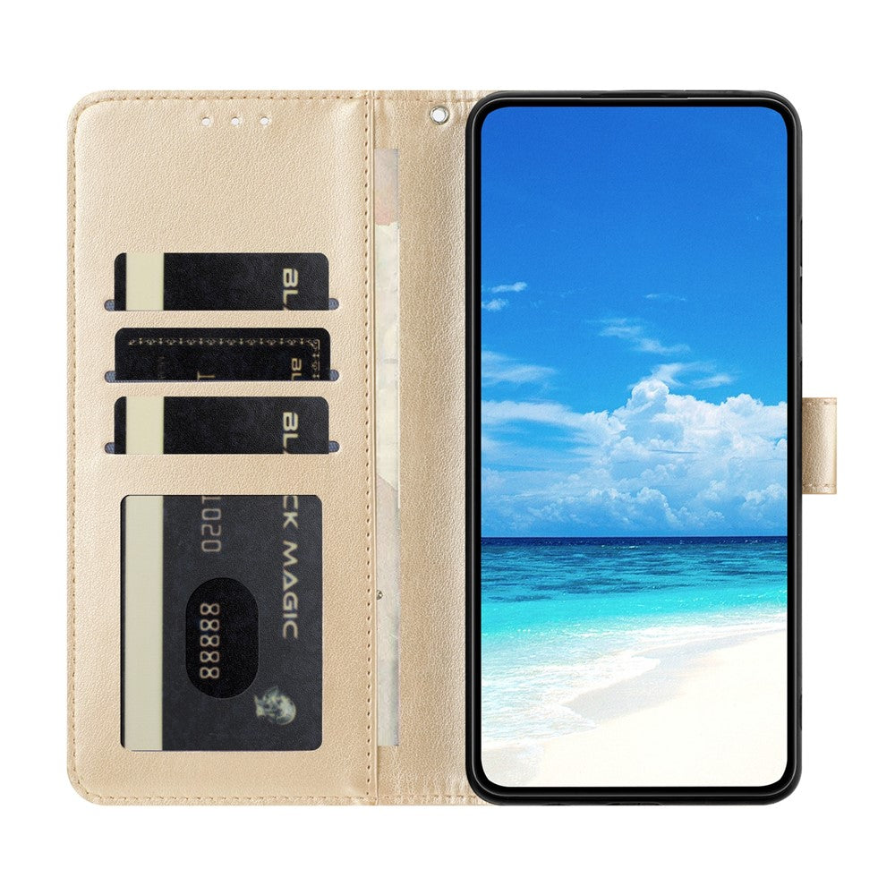 For Samsung Galaxy A57 5G Case Butterfly Imprinted Wallet Stand PU Leather Flip Phone Cover with Strap - Gold