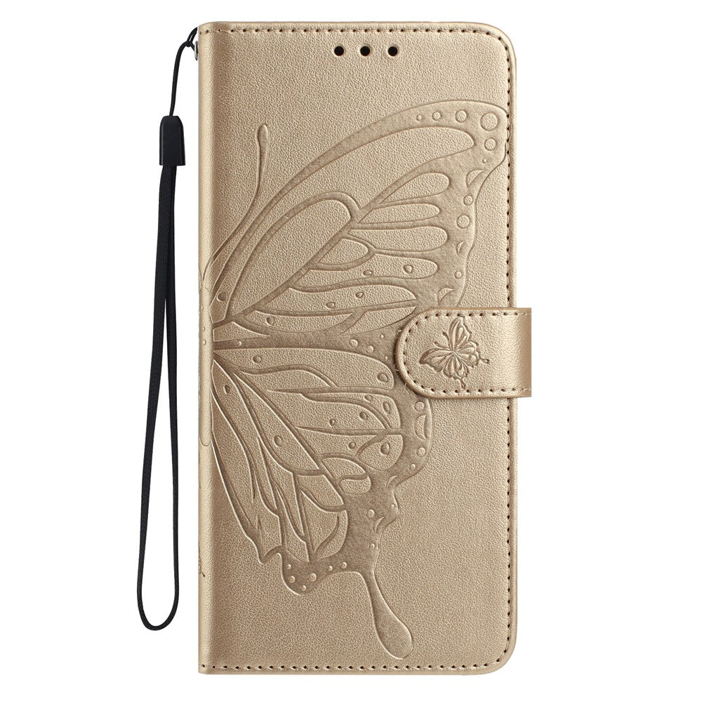 For Samsung Galaxy A57 5G Case Butterfly Imprinted Wallet Stand PU Leather Flip Phone Cover with Strap - Gold