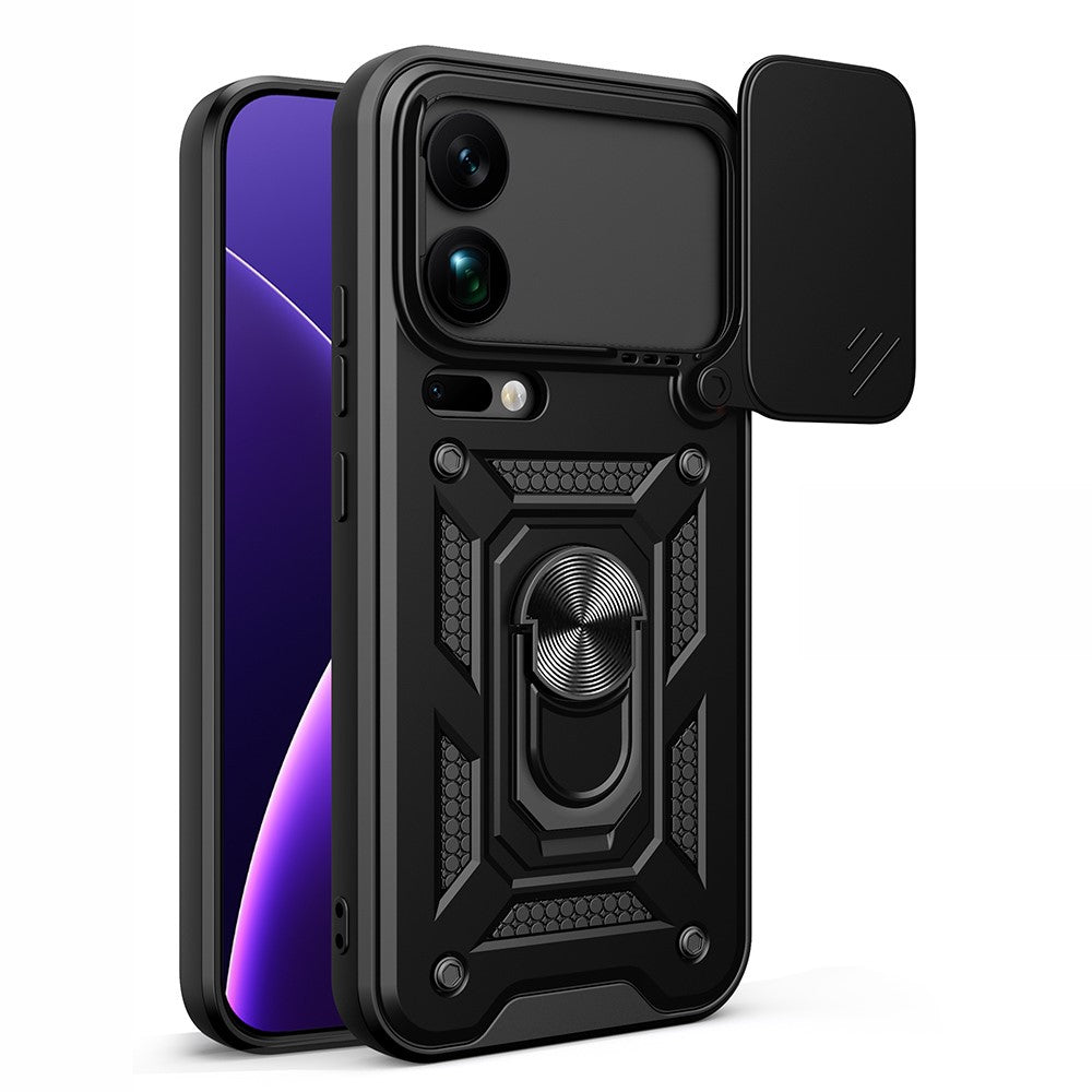 For Xiaomi 17 Pro Max Case with Slide Camera Lid PC + TPU Kickstand Phone Cover - Black