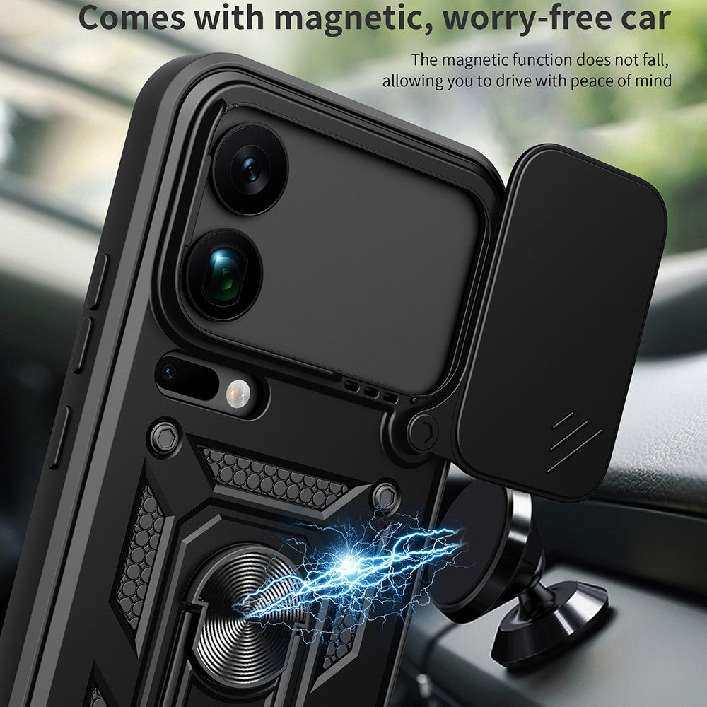 For Xiaomi 17 Pro Max Case with Slide Camera Lid PC + TPU Kickstand Phone Cover - Black