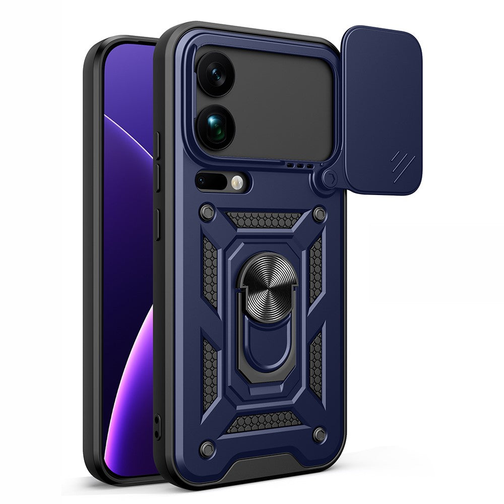 For Xiaomi 17 Pro Max Case with Slide Camera Lid PC + TPU Kickstand Phone Cover - Blue