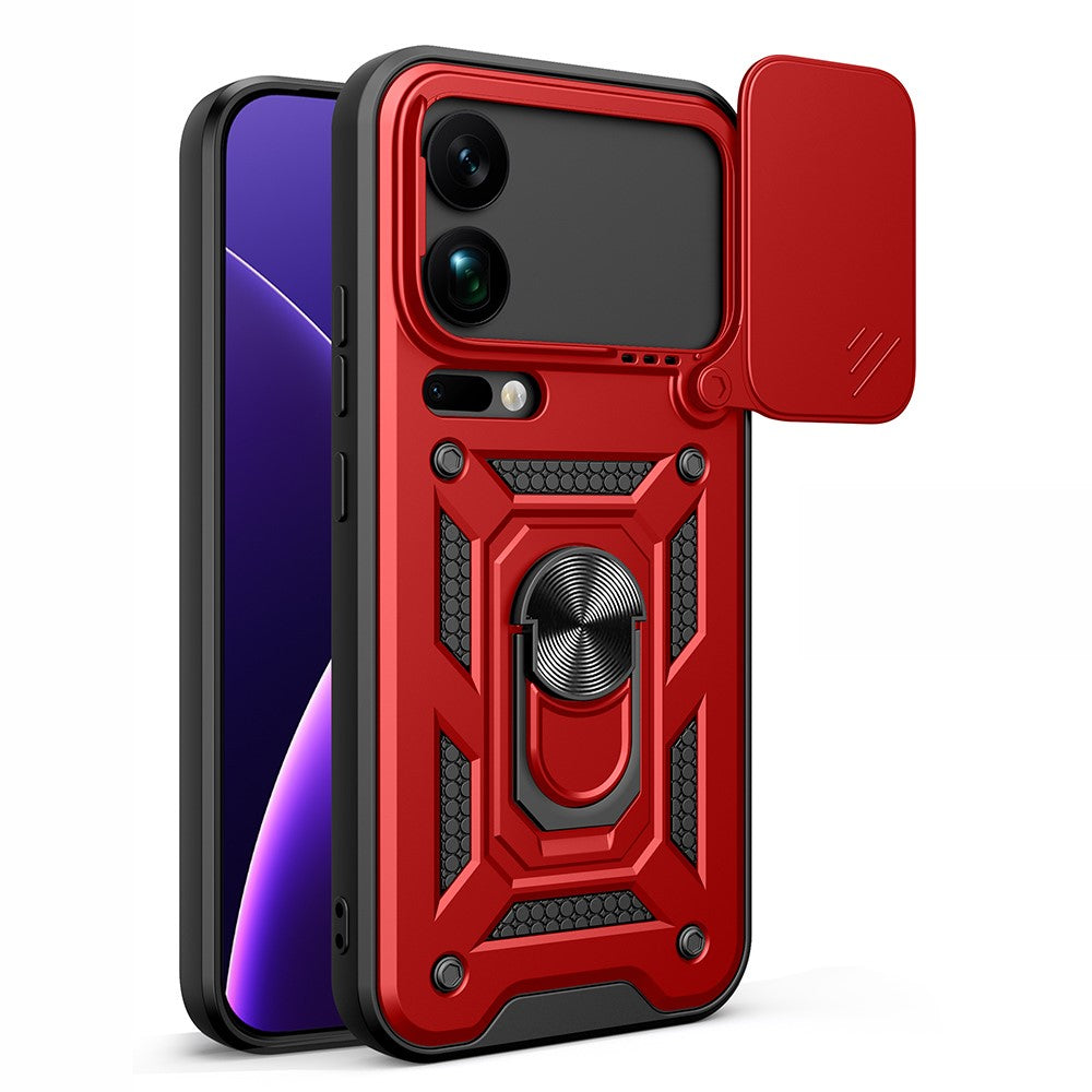 For Xiaomi 17 Pro Max Case with Slide Camera Lid PC + TPU Kickstand Phone Cover - Red