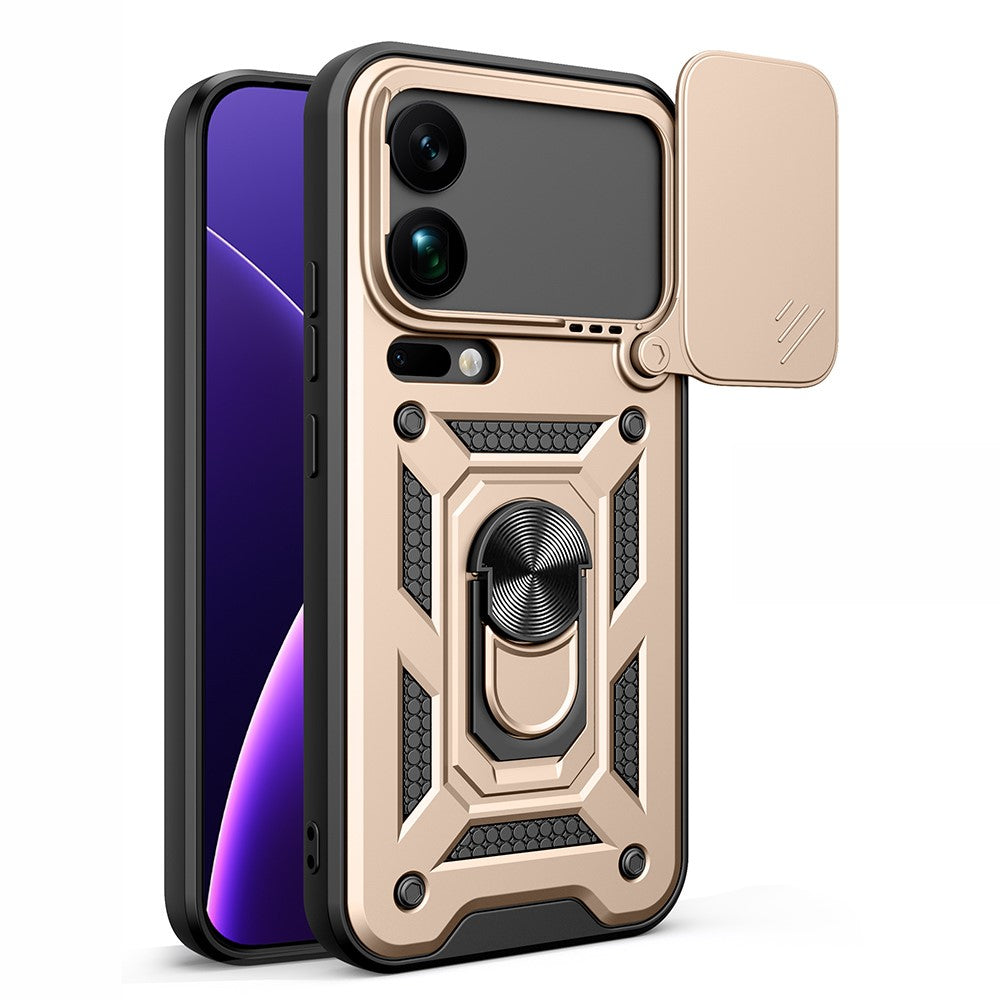 For Xiaomi 17 Pro Max Case with Slide Camera Lid PC + TPU Kickstand Phone Cover - Gold