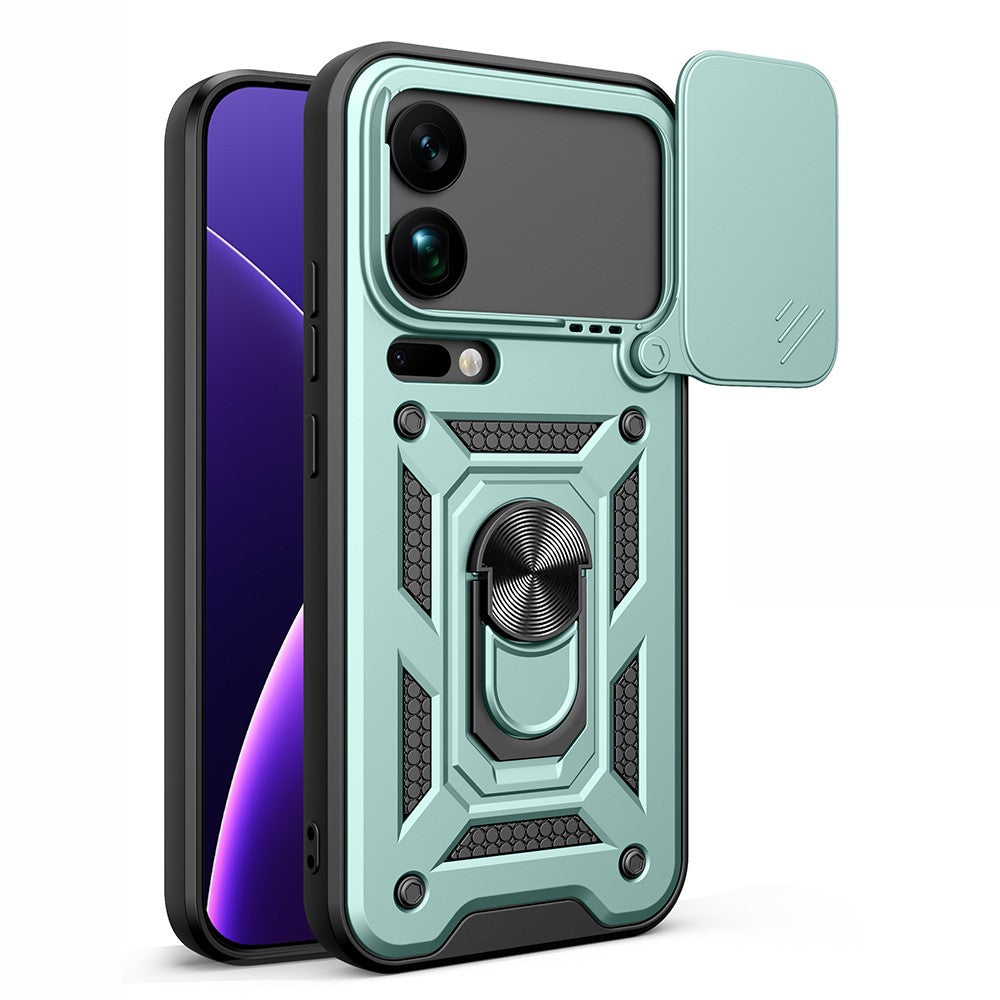 For Xiaomi 17 Pro Max Case with Slide Camera Lid PC + TPU Kickstand Phone Cover - Green