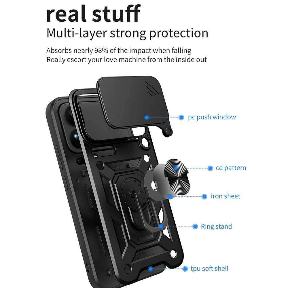 For Xiaomi 17 Pro Max Case with Slide Camera Lid PC + TPU Kickstand Phone Cover - Silver