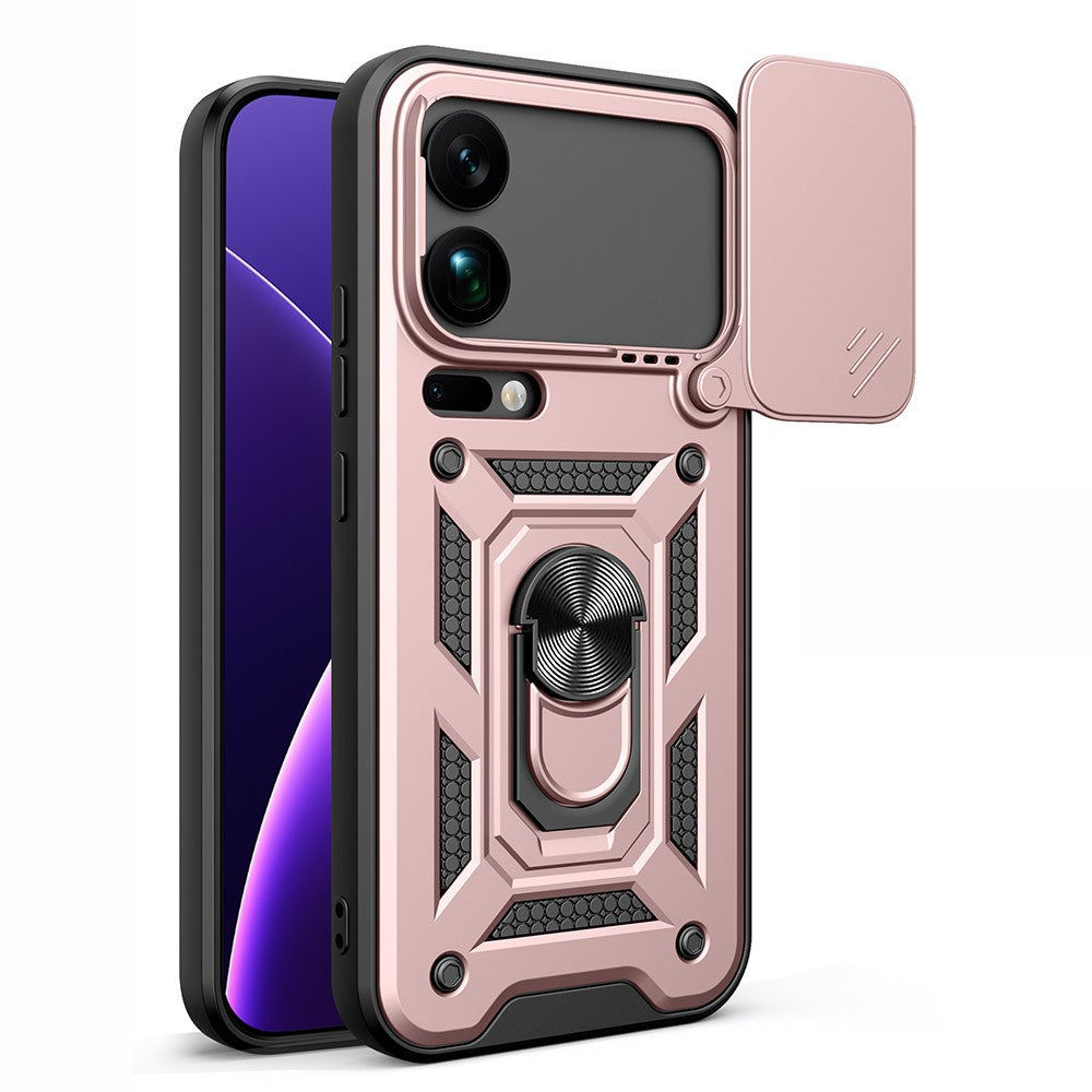 For Xiaomi 17 Pro Max Case with Slide Camera Lid PC + TPU Kickstand Phone Cover - Rose Gold