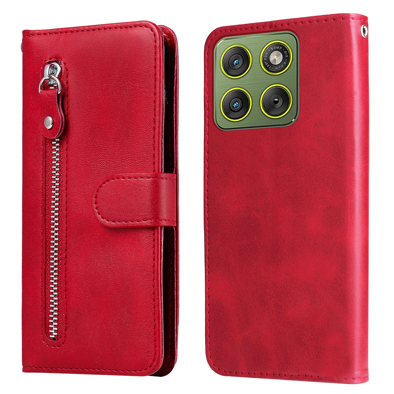For Motorola Edge 70 5G PU Leather Cases with Zipper Pocket Wallet Phone Cover Stand - Red