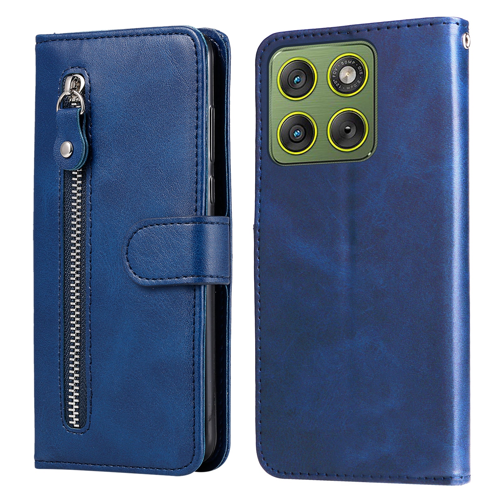 For Motorola Edge 70 5G PU Leather Cases with Zipper Pocket Wallet Phone Cover Stand - Blue