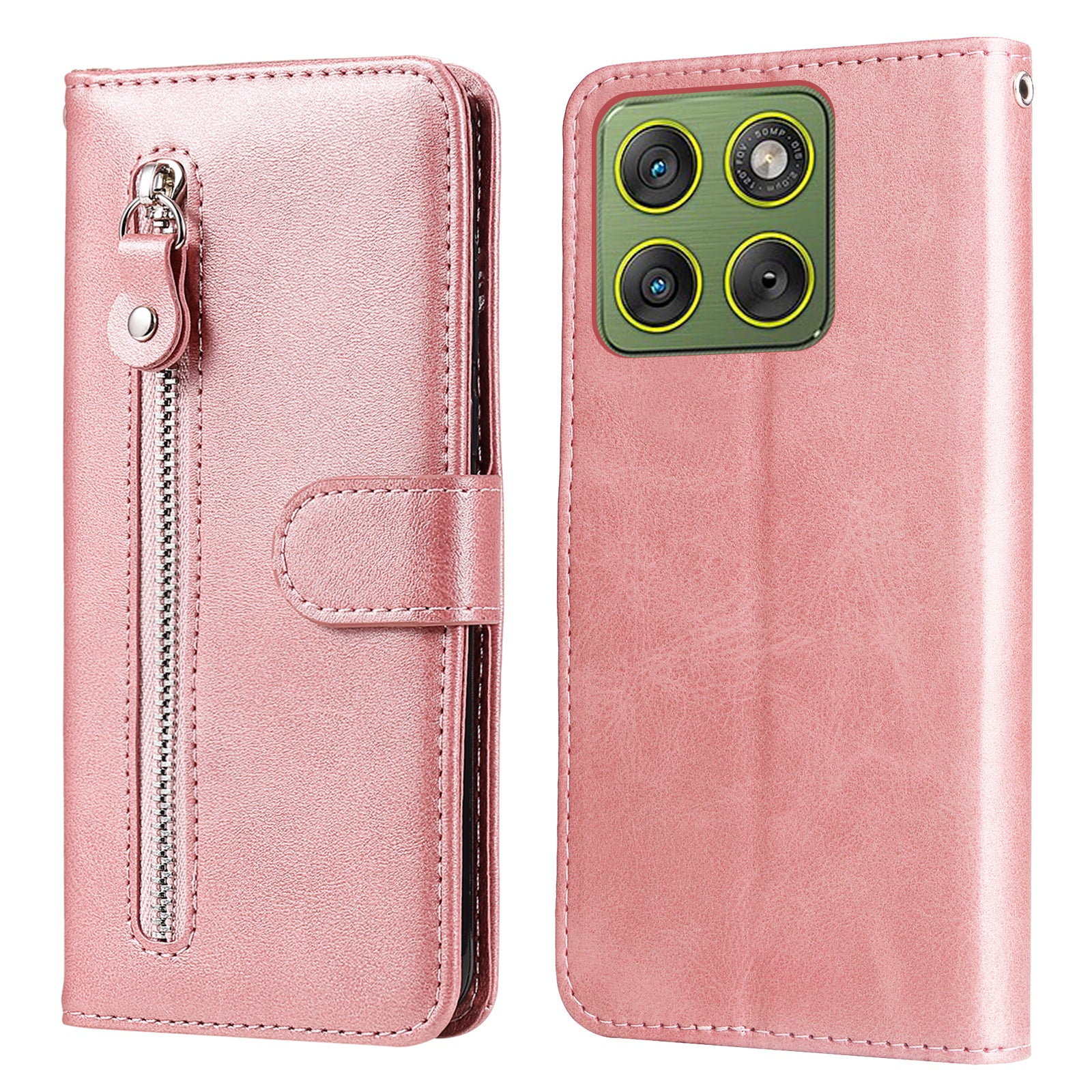 For Motorola Edge 70 5G PU Leather Cases with Zipper Pocket Wallet Phone Cover Stand - Pink