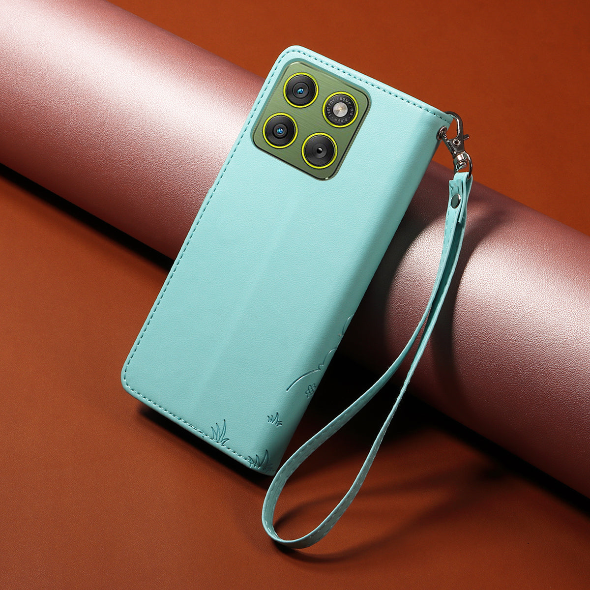 For Motorola Edge 70 5G Case RFID Blocking Imprinted Dog Pattern PU Leather Phone Cover with Wrist Strap - Green