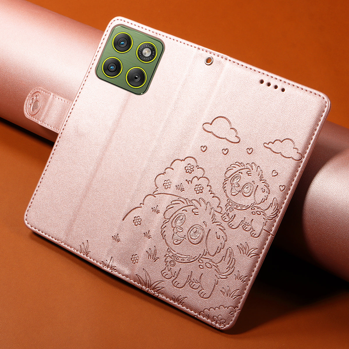 For Motorola Edge 70 5G Case RFID Blocking Imprinted Dog Pattern PU Leather Phone Cover with Wrist Strap - Pink