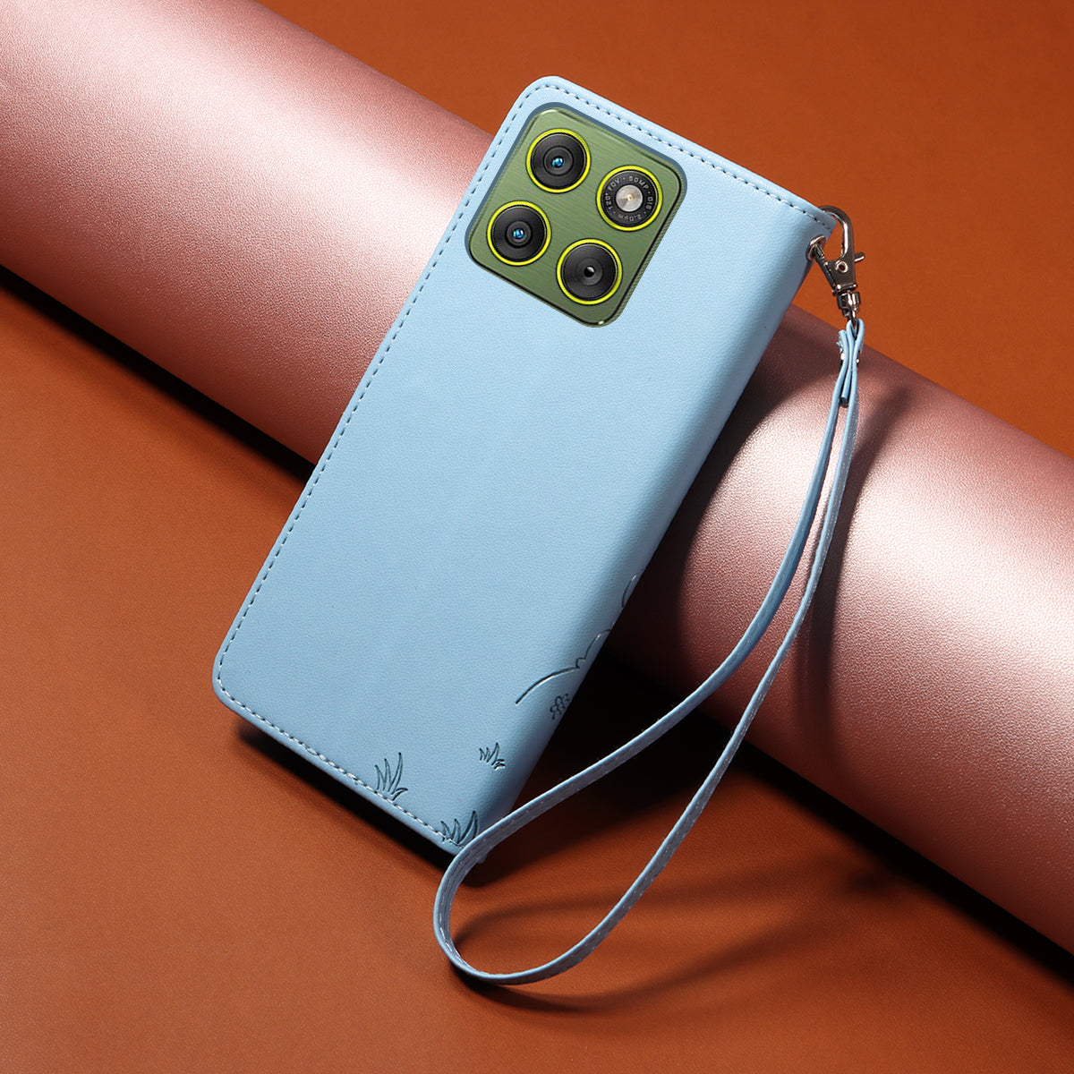 For Motorola Edge 70 5G Case RFID Blocking Imprinted Dog Pattern PU Leather Phone Cover with Wrist Strap - Blue