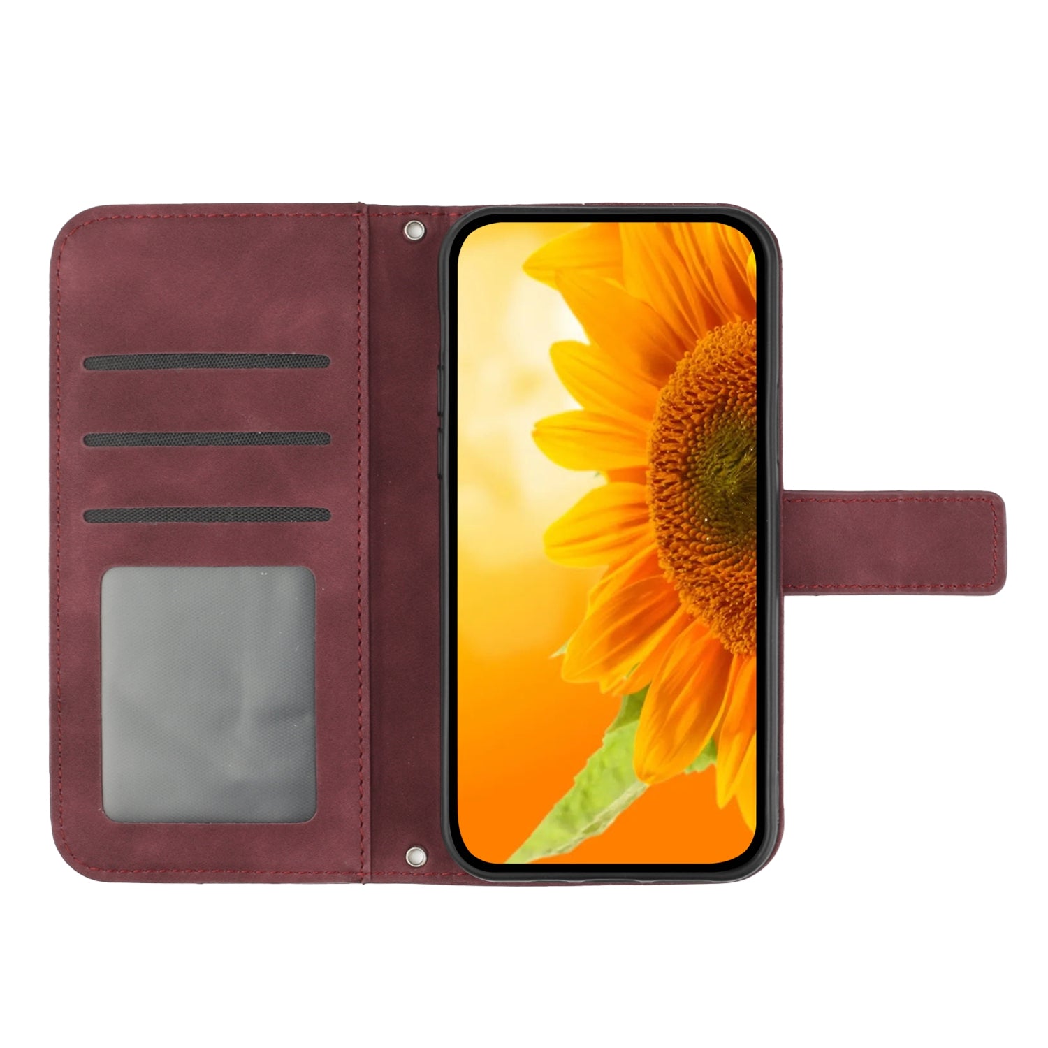 For Xiaomi Poco M8 Pro 5G / Redmi Note 15 Pro+ 5G (Global) Case Sunflower Imprint Leather Wallet Phone Cover with Wrist Strap - Wine Red