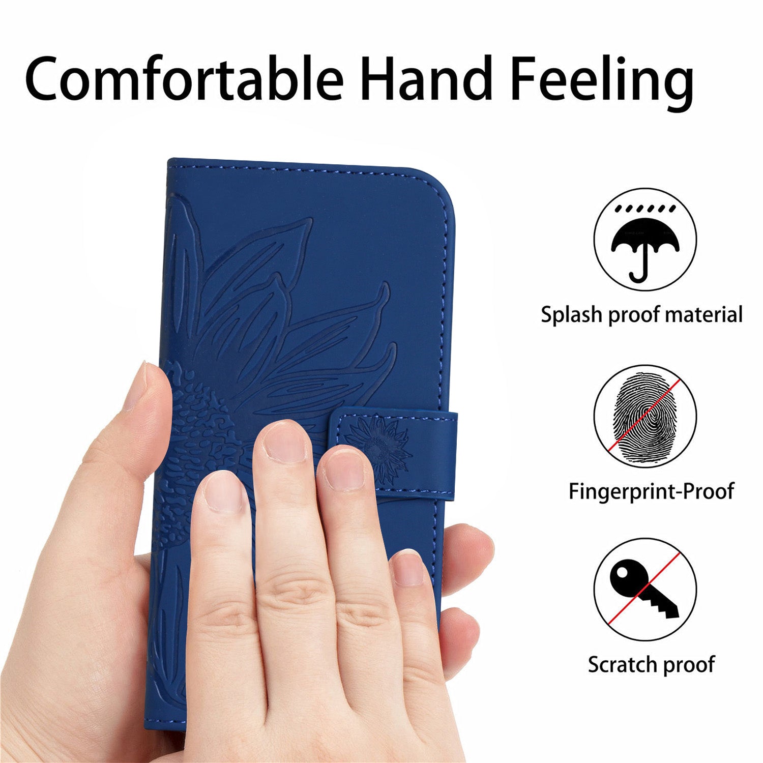 For Xiaomi Poco M8 Pro 5G / Redmi Note 15 Pro+ 5G (Global) Case Sunflower Imprint Leather Wallet Phone Cover with Wrist Strap - Sapphire