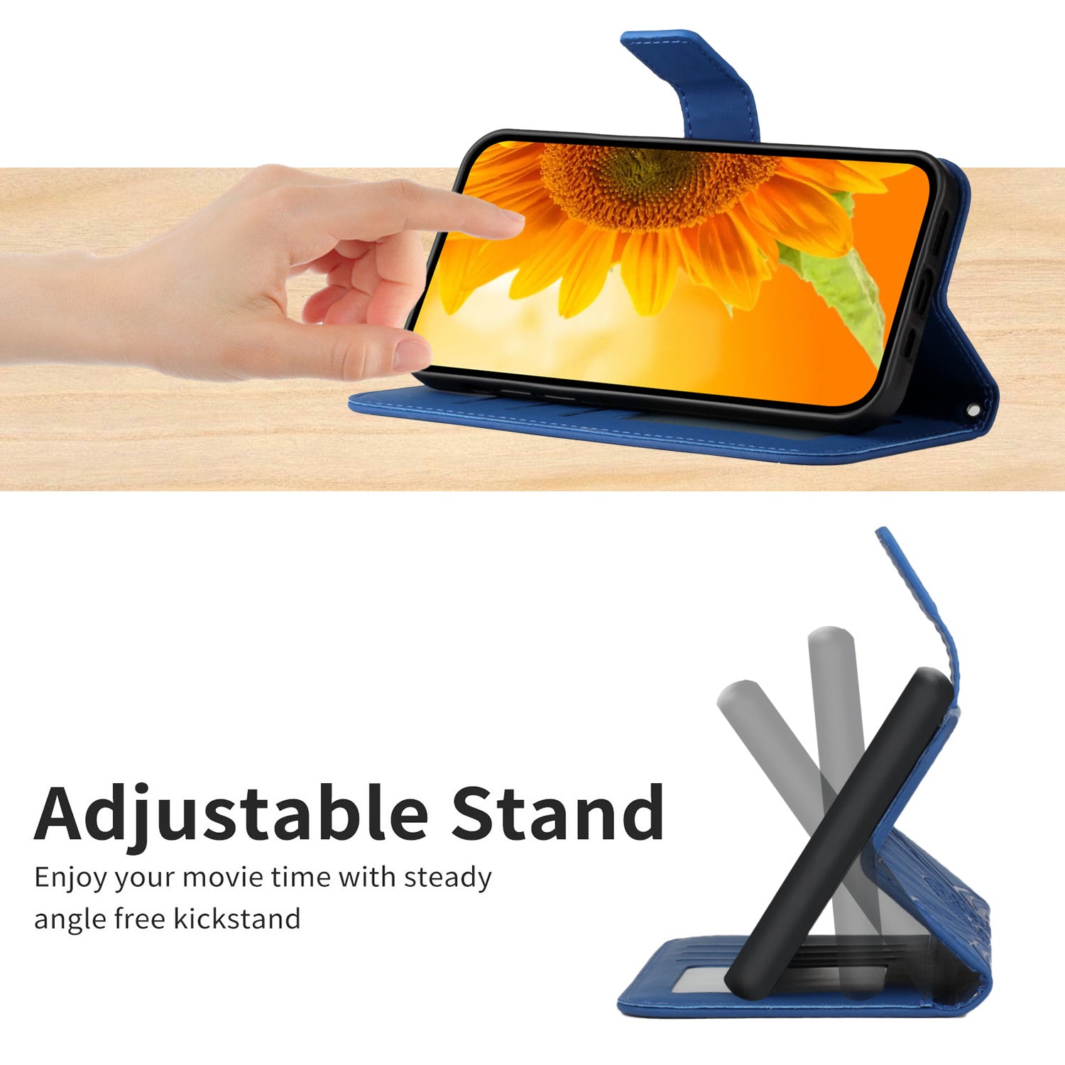 For Xiaomi Poco M8 Pro 5G / Redmi Note 15 Pro+ 5G (Global) Case Sunflower Imprint Leather Wallet Phone Cover with Wrist Strap - Sapphire