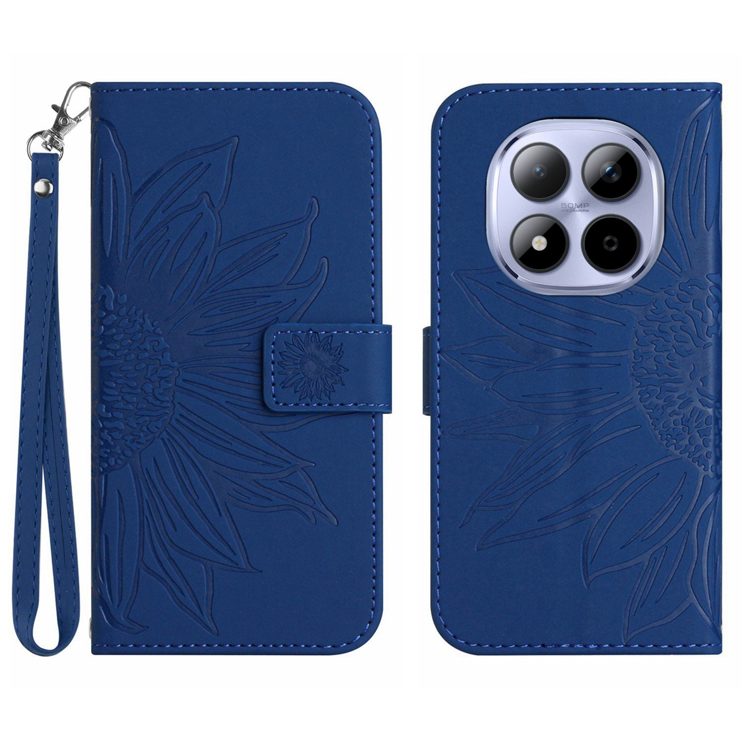 For Xiaomi Redmi Note 15 Pro 5G (Global) Case Sunflower Imprint Leather Wallet Phone Cover with Wrist Strap - Sapphire