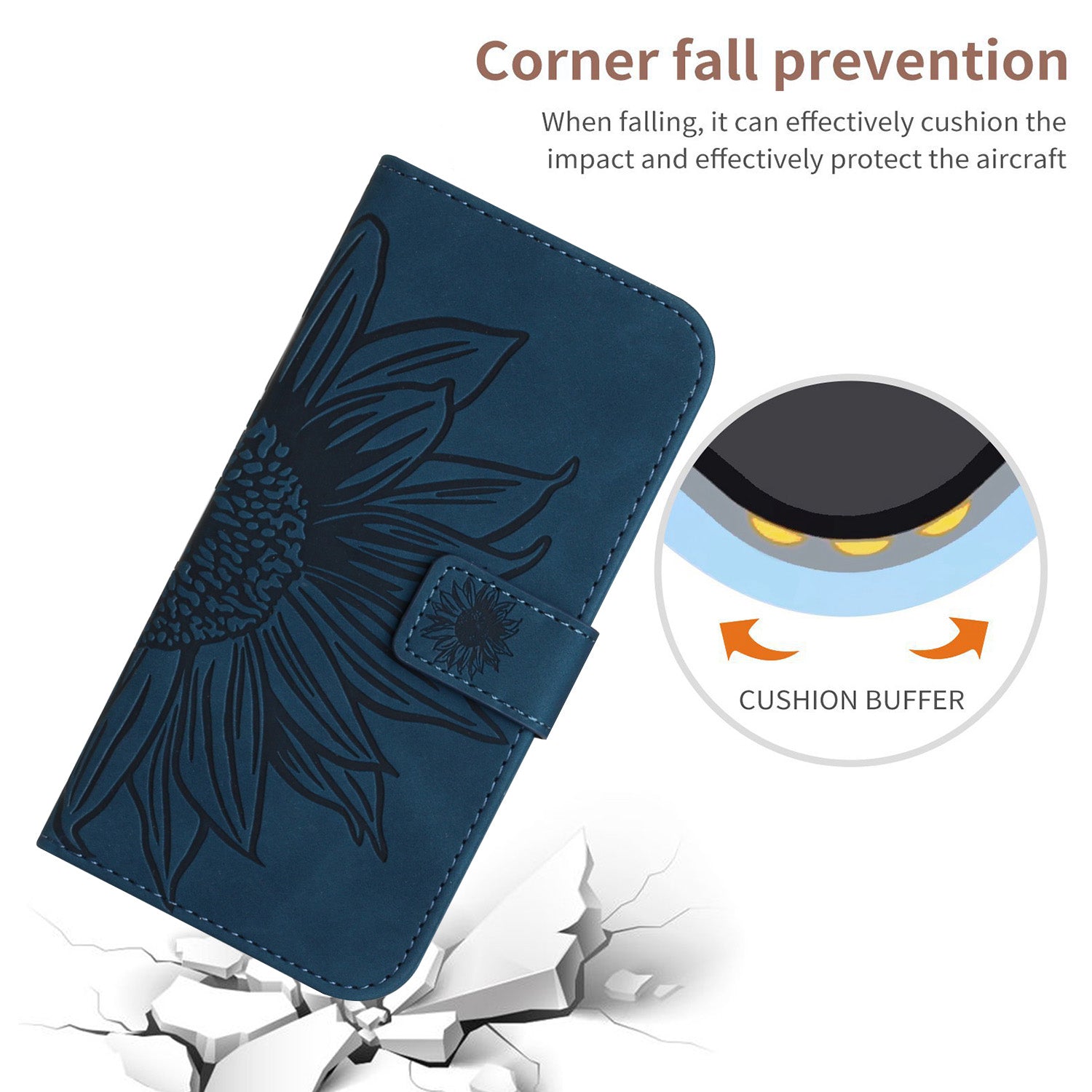 For Xiaomi Redmi Note 15 Pro 5G (Global) Case Sunflower Imprint Leather Wallet Phone Cover with Wrist Strap - Dark Blue