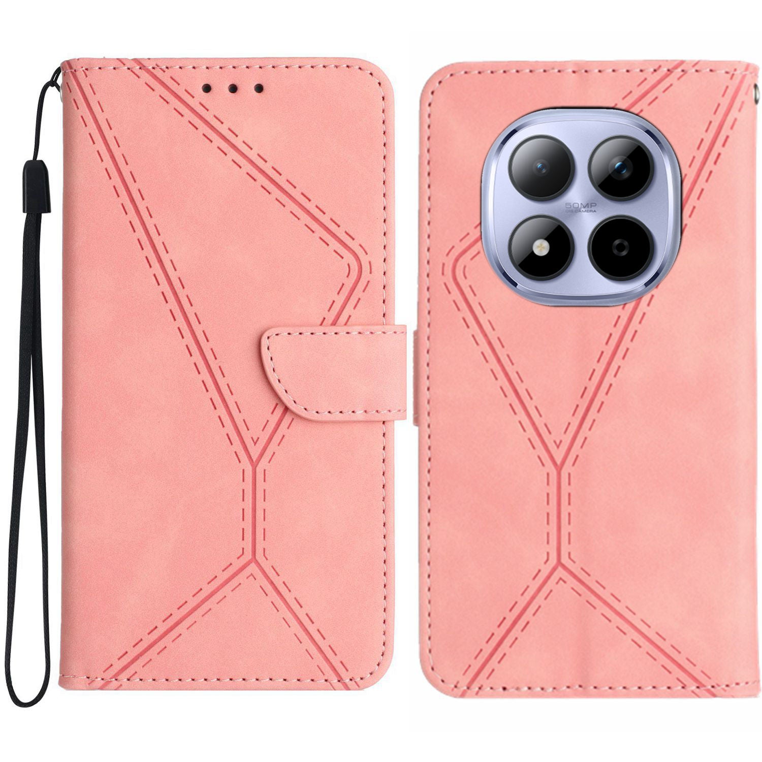 For Xiaomi Poco M8 Pro 5G / Redmi Note 15 Pro+ 5G (Global) Case Skin Touch Lines Imprinted PU Leather Flip Phone Cover - Pink
