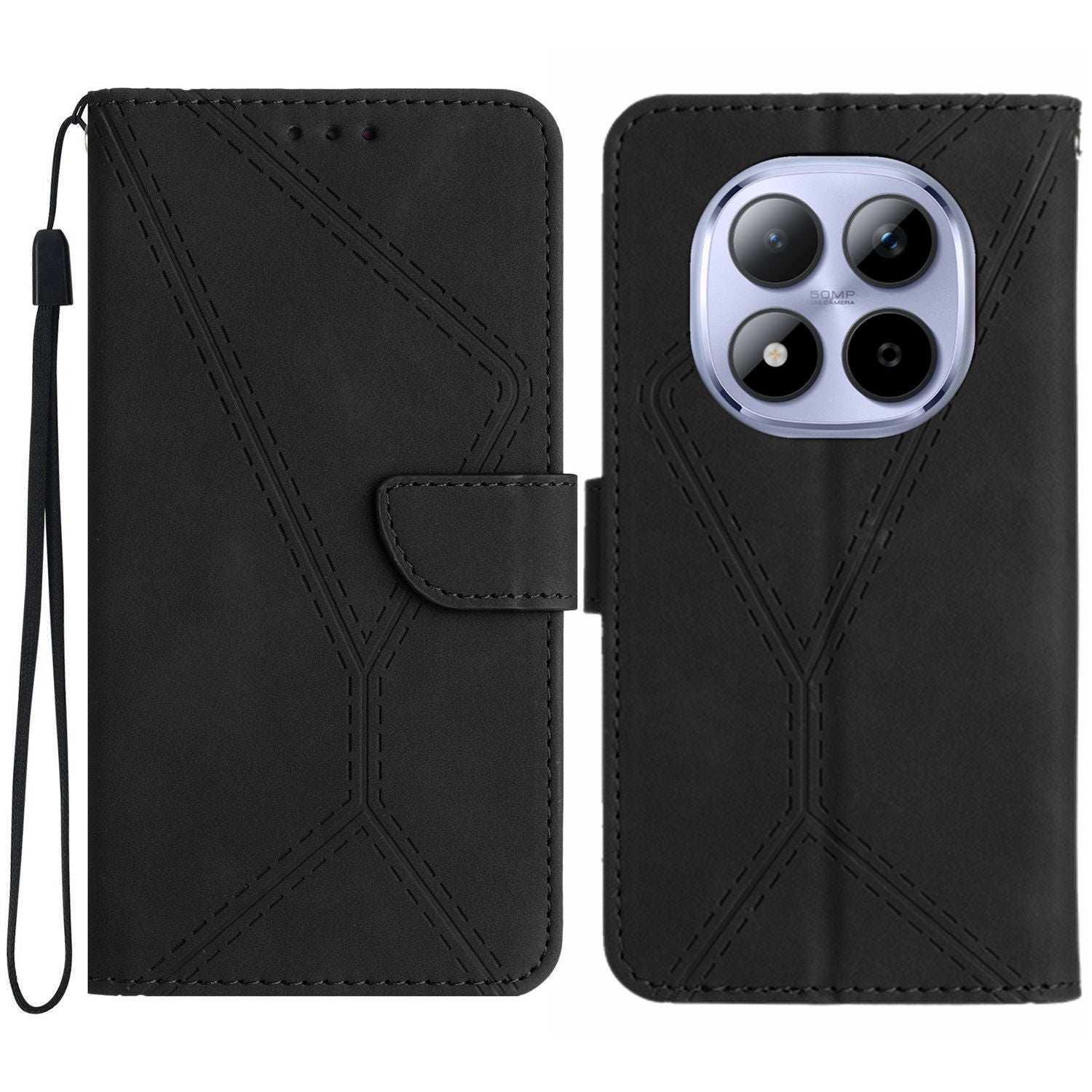For Xiaomi Redmi Note 15 Pro 5G (Global) Case Skin Touch Lines Imprinted PU Leather Flip Phone Cover - Black