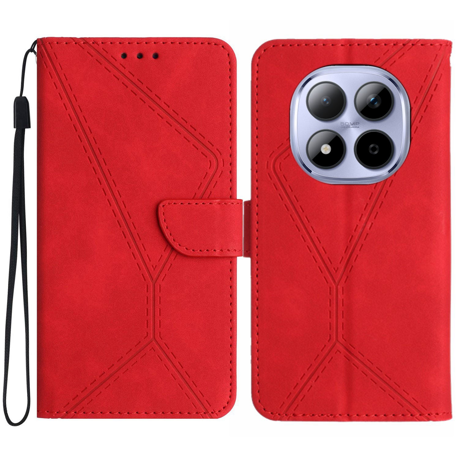 For Xiaomi Redmi Note 15 Pro 5G (Global) Case Skin Touch Lines Imprinted PU Leather Flip Phone Cover - Red