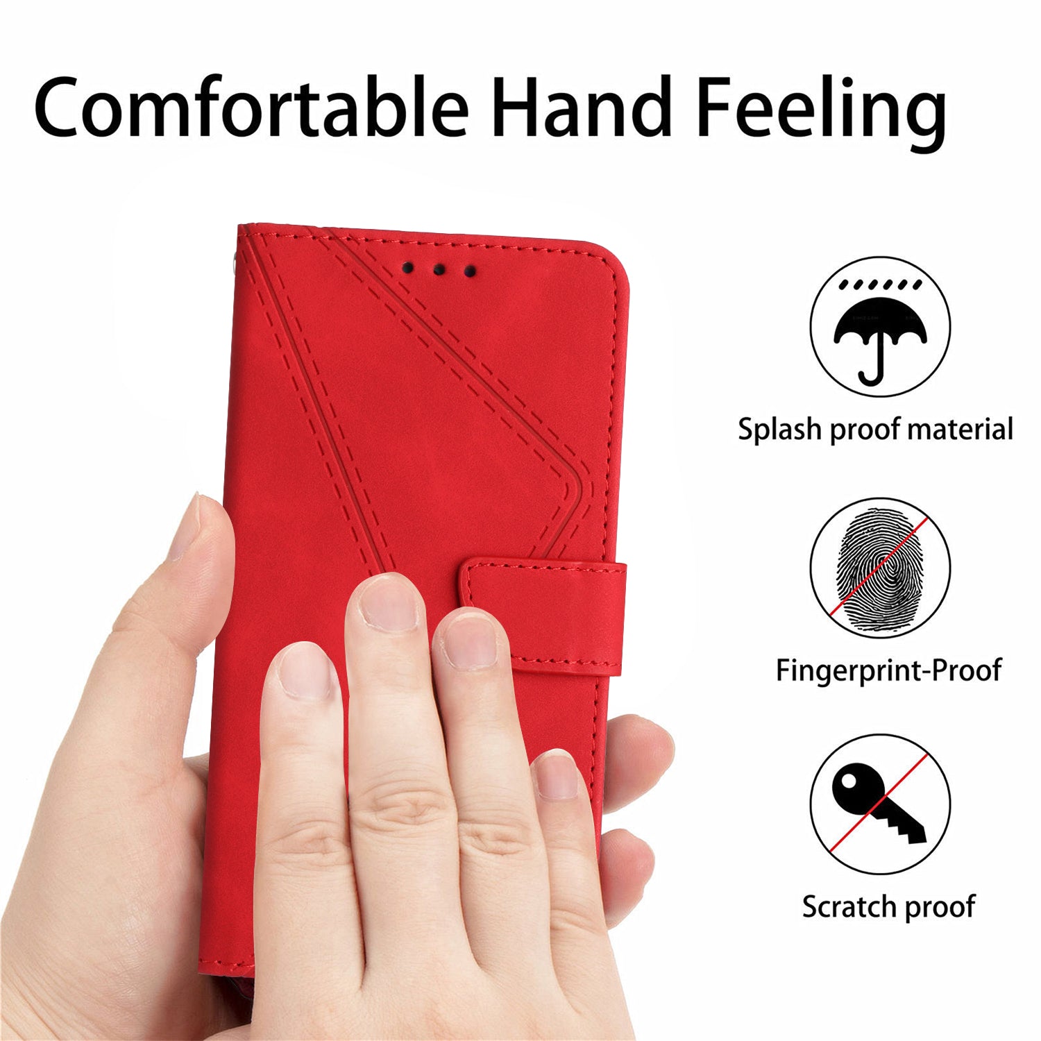 For Xiaomi Redmi Note 15 Pro 5G (Global) Case Skin Touch Lines Imprinted PU Leather Flip Phone Cover - Red