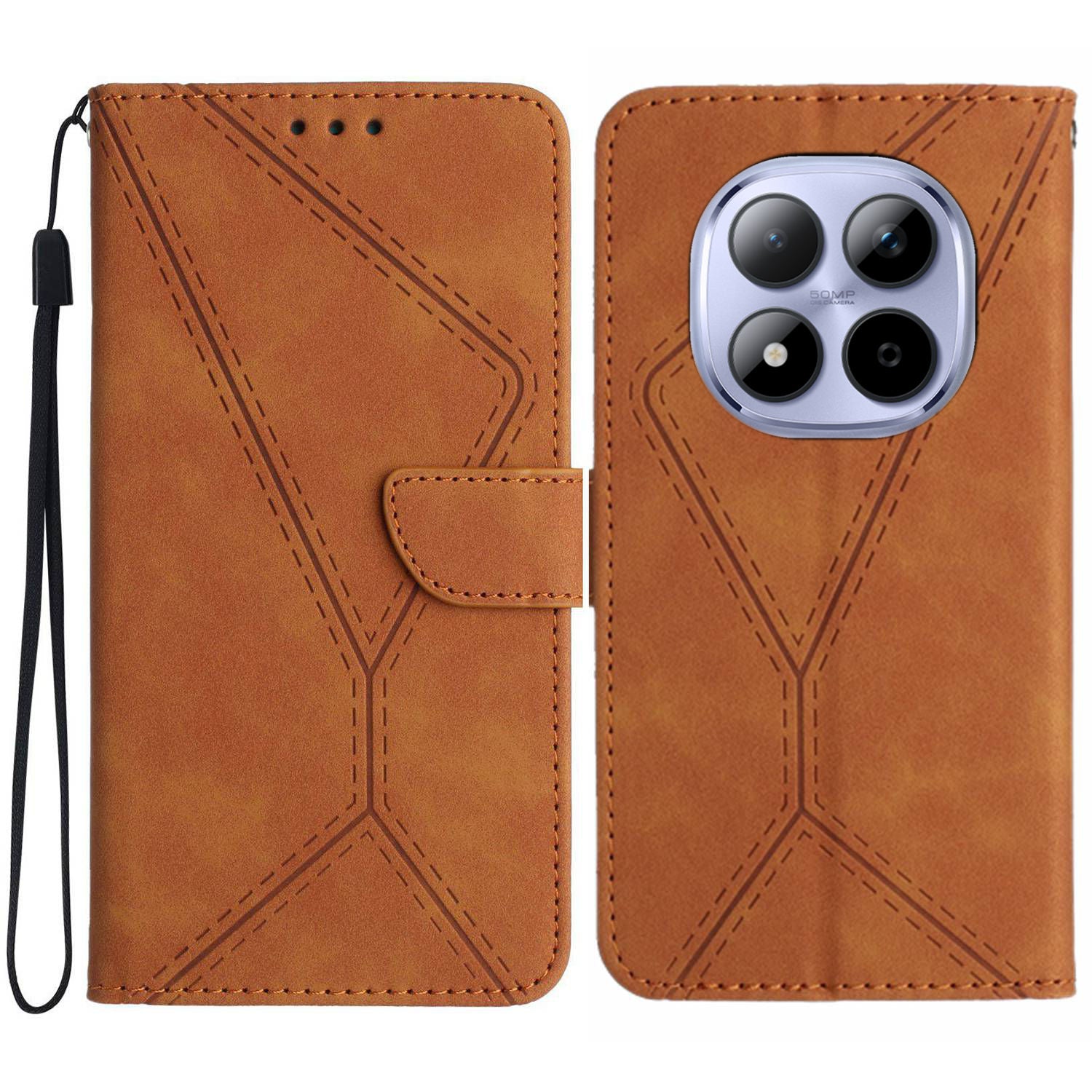 For Xiaomi Redmi Note 15 Pro 5G (Global) Case Skin Touch Lines Imprinted PU Leather Flip Phone Cover - Brown