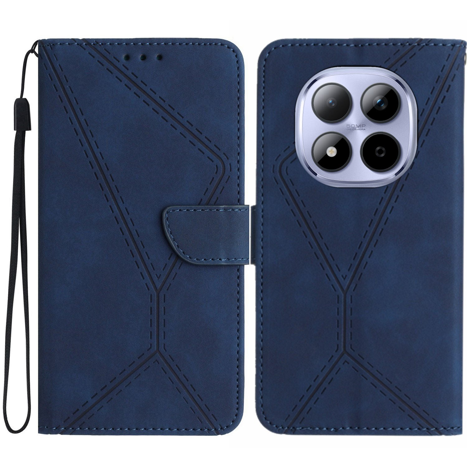 For Xiaomi Redmi Note 15 Pro 5G (Global) Case Skin Touch Lines Imprinted PU Leather Flip Phone Cover - Blue