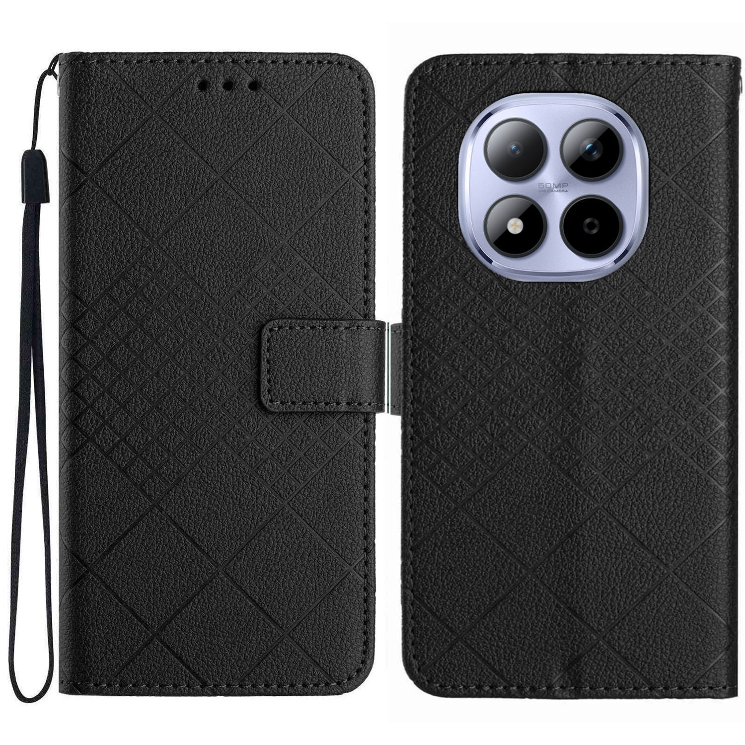 For Xiaomi Redmi Note 15 Pro 5G (Global) Case Wallet Imprint PU Leather Flip Folio Phone Cover - Black