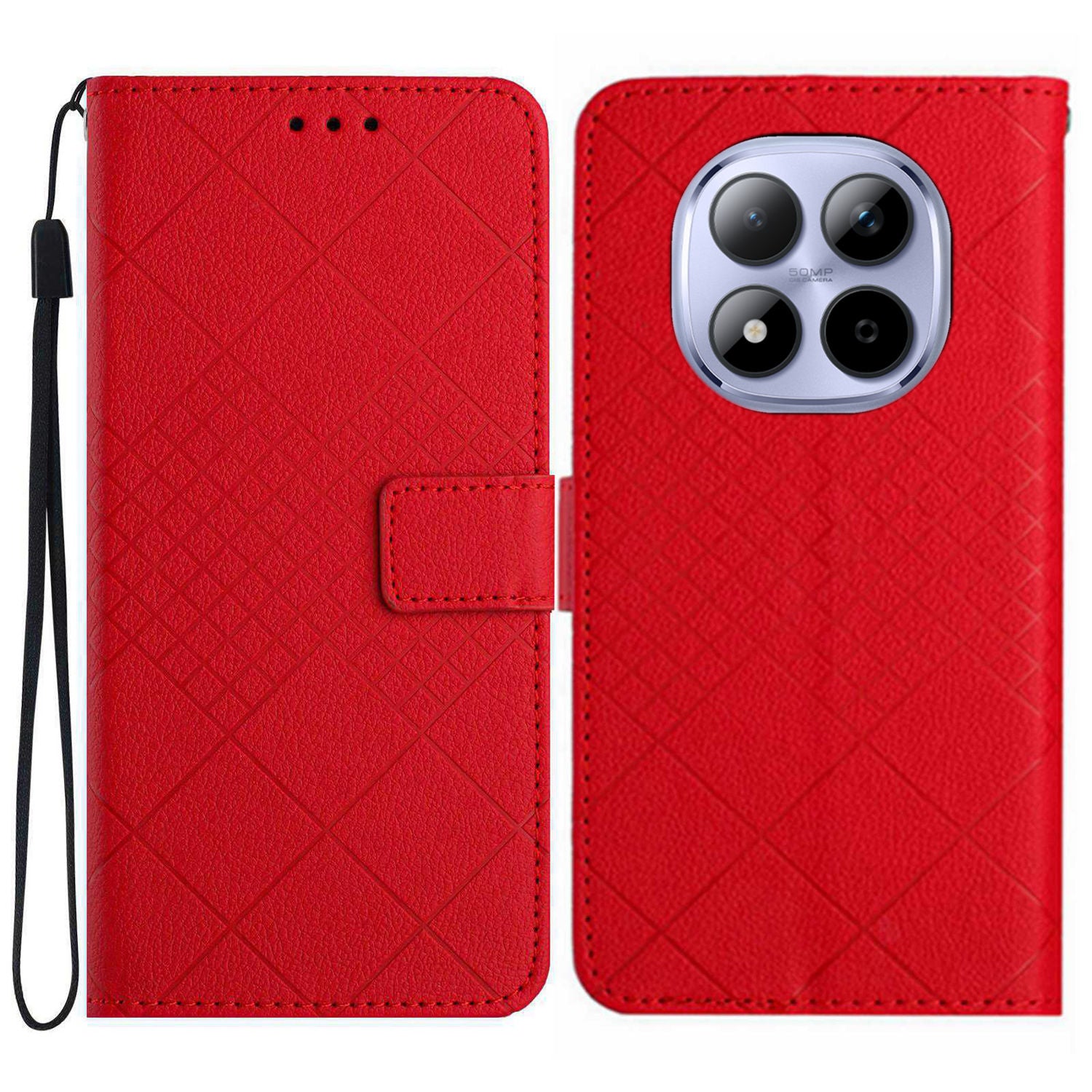 For Xiaomi Redmi Note 15 Pro 5G (Global) Case Wallet Imprint PU Leather Flip Folio Phone Cover - Red