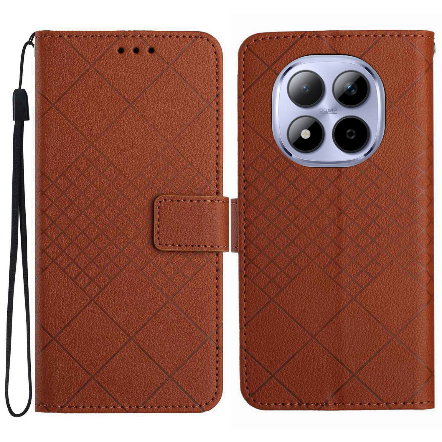 For Xiaomi Poco M8 Pro 5G / Redmi Note 15 Pro+ 5G (Global) Case Wallet Imprint PU Leather Flip Folio Phone Cover - Brown