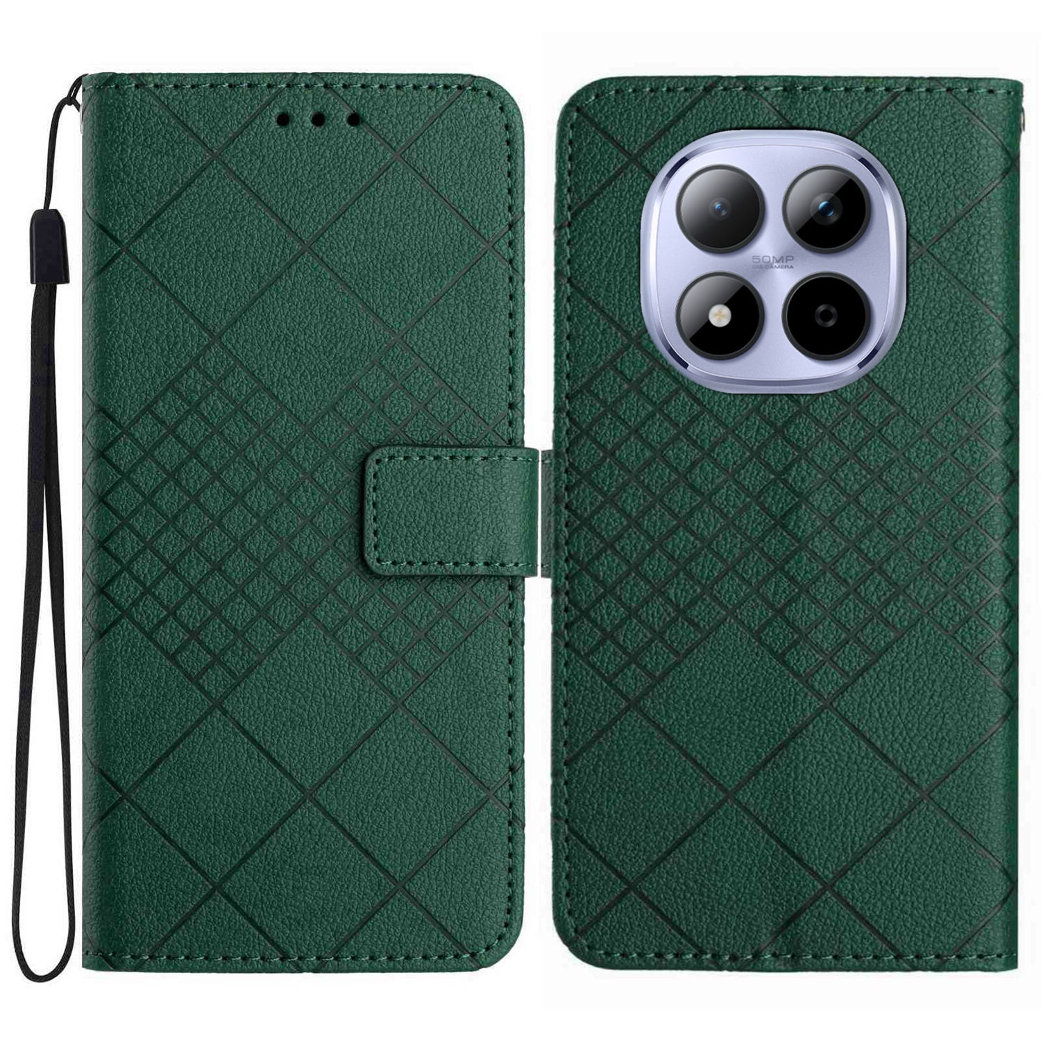 For Xiaomi Poco M8 Pro 5G / Redmi Note 15 Pro+ 5G (Global) Case Wallet Imprint PU Leather Flip Folio Phone Cover - Green