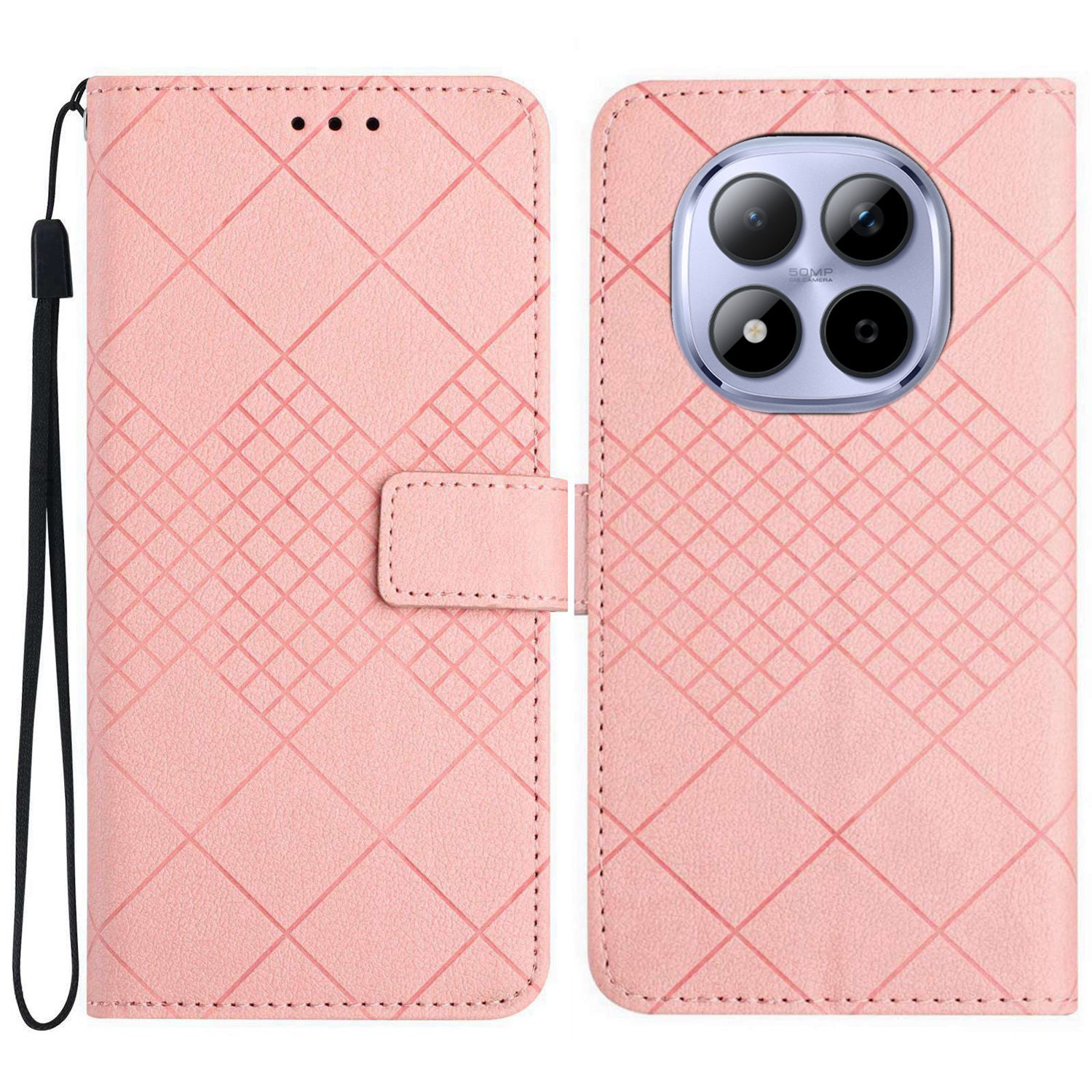 For Xiaomi Poco M8 Pro 5G / Redmi Note 15 Pro+ 5G (Global) Case Wallet Imprint PU Leather Flip Folio Phone Cover - Pink